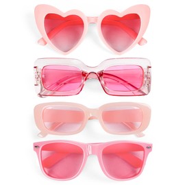SUNOVELTIES 4 Mixed Pink Style Sunglasses Retro Party Favors Bulk Classic Eyewear Costume Glasses for Women