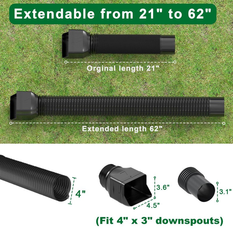 Binazon 2 Pack Black-Rain Gutter Downspout Extensions, Downspout Extender for