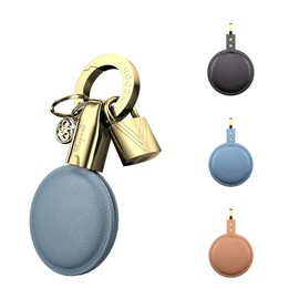 GOODAYY AirTag Key Ring Holder, Genuine Leather Resistant AirTag Case, Protective AirTag Key Chain Accessory for Keys, Luggage, Handbags, Pet Dog Cat Collar Tracker (Classic-Grey-Gunmetal grey)