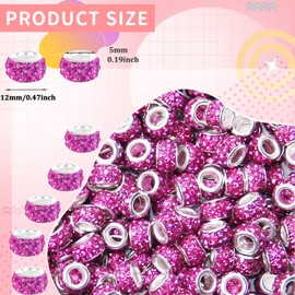 200 abalorio espaciadoras de diamantes de imitación, abalorio de diamantes de imitación, color rojo rosa, manualidades europeas, grandes agujeros, diamantes de imitación, abalorio de Murano, varita de