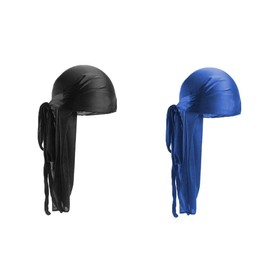 Meiyea 2 PCS Long Tail Durag, Unisex Silk Durag 360 Waves Headwraps Wide Straps Pirate Hair Loss Chemo Cap Bandana Turban Hat for Women and Men Hip-hop