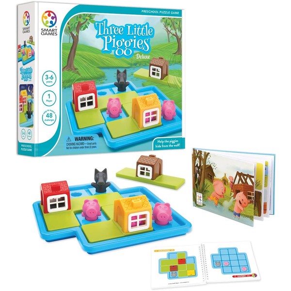 SmartGames Three Little Piggies - Deluxe Cognitive Skill-Building Puzzle Game featuring 48 Playful Challenges for Ages 3+