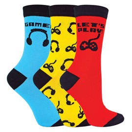 Sock Snob Pack of 3 Children's Socks with Video Game Design, Soft Funny Motifs, Gaming Socks for Boys, Red / Blue / Yellow