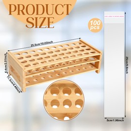 Funnymoom Pretzel Rod Holder and 100 Pcs Bags Plastic Clear Pretzel Sticks Stand up to 40 Rods for Wedding Birthday Treat Parties(Wooden)