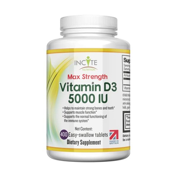 Incite Nutrition Vitamin D 5000 iu - 400 Premium Vitamin D3 Easy-Swallow Micro Tablets - One a Day High Strength Cholecalciferol VIT D3 5000iu - Vegetarian Supplement - Made in The UK