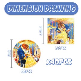 40Pcks Beauty and the Beast Party Supplies 20 plates, 20 napkins for Beauty and the Beast Birthday party Decoration