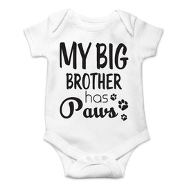 AW Fashions My Big Brother Has Paws Baby Bodysuit Funny Newborn Outfit Cut Boy Girl Infant Clothes Romper (12 Months, White)