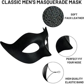 Masquerade Mask for Men Classic Vintage Venetian Mens Mask Lightweight Gentle Material, Specially for Costume, Theme Parties