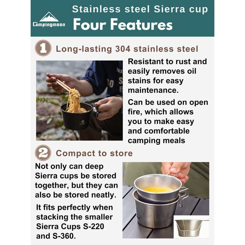 CAMPINGMOON Deep Sierra Cup 600ml Outdoor Camping Stainless Steel Sierra