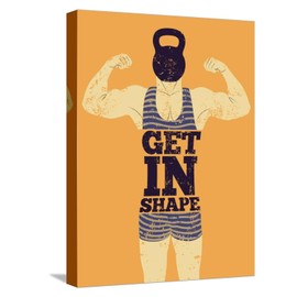 ART.COM Stretched Canvas Print Get in Shape. Typographic Gym Phrase Vintage Grunge Poster Design with Strong Man. Retro Vector Ill by ZOO BY, 12" x 16"