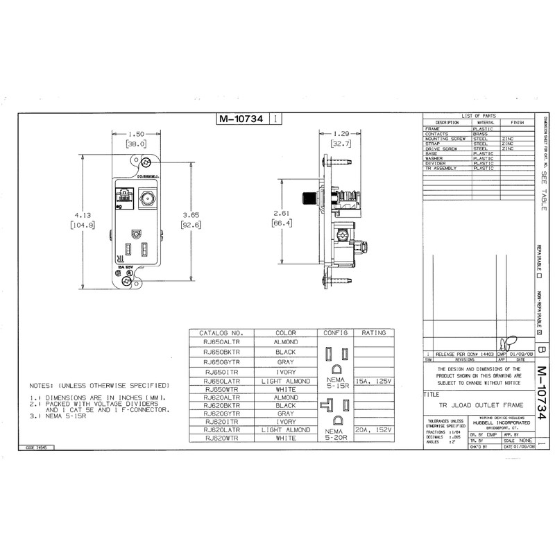 Bryant Electric RJ650BKTR tradeSELECT JLOAD Tamper-Resistant Multimedia Outlet with Cat.