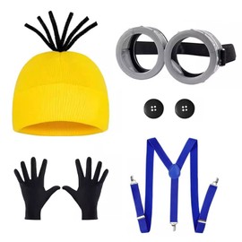bechoanigel Carnival Costume Accessories Pack of 5, Film Cosplay Accessories Glasses Yellow Hat Gloves Strap Buttons Carnival Costume for Women Men Children Carnival Costume Accessories for Party