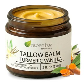 Aspen Kay Naturals Crema humectante de sebo de res hecha a mano (cúrcuma y vainilla), Sebo de res 100% alimentado con pasto para la piel, Bálsamo de sebo con ingredientes naturales y orgánicos,
