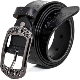 IWFTC Womens Leather Belts for Jeans Black Brown Cowgirl Butterfly Embossed Belt and Buckle Elegant Gift Box (Black, 130cm)
