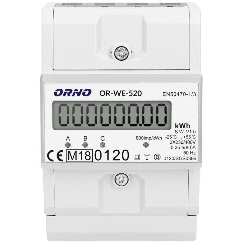 ORNO OR-WE-520 Electricity Meter DIN Rail 3-Phase Disposable MID Calibrated