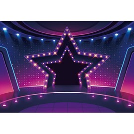 OFILA Show Stage Backdrop 8x6ft Fabric Talk Show Backdrop Rockstar Theme Music Party Backdrop Kids Music Party Background Karaoke Night Backdrop, Clear