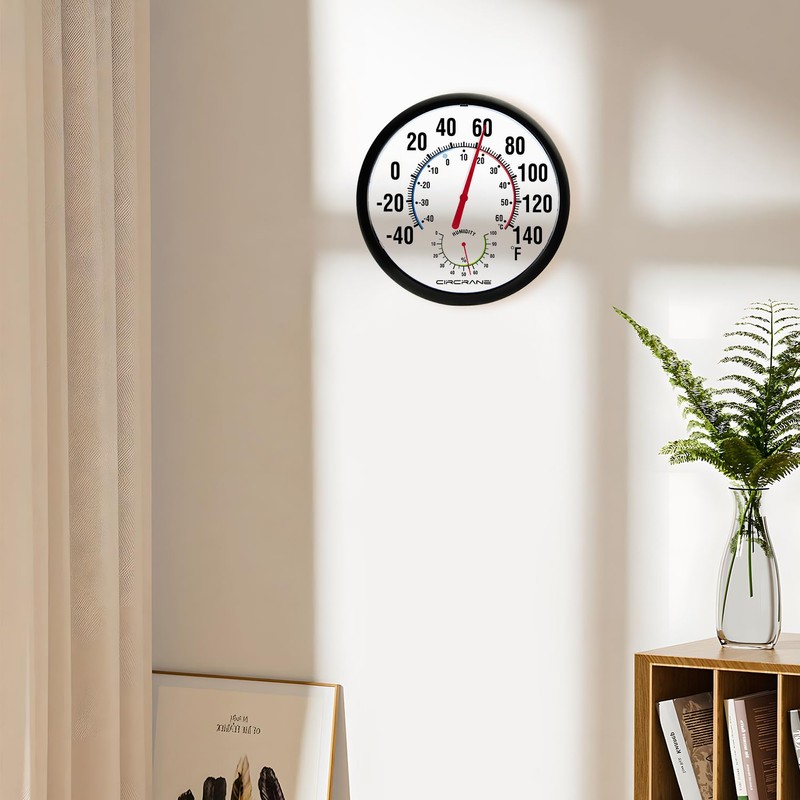 Circrane 13.25 Inch Round Thermometer with Hygrometer, Large Indoor Wall