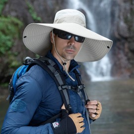 6" Wide Brim Sun Protection Hat Outdoor Unisex Bucket Hats for Hiking Beach Fishing Safari Garden Lawn Yard Work Kayaking B2-Beige