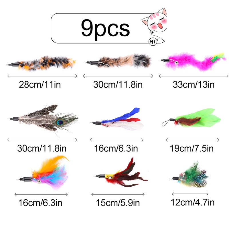 9Pcs Cat Feature Toys Feather Refill Cat Teaser Feather Toys