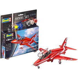 Revell Model Set 64921 BAe Hawk T.1 Red Arrows 1:72 Scale Unbuilt/Unpainted Plastic Model Kit with Contacta Professional Glue, Paintbrush & Selected Aqua Color Paints