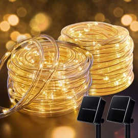 Brightown Solar String Lights Outdoor 2 Pack 72 Feet 200 LED Waterproof Solar Powered String Lights with 8 Lighting Modes, Waterproof Solar Rope Lights for Outside Christmas Party, Warm White