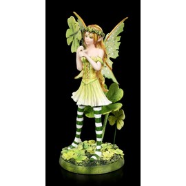 Figuren Shop GmbH Elf Figurine Tanja with Four Leaf Clover | Sculpture, Statue, Fairy, Decorative Figure, Decorative Items, Height 19 cm