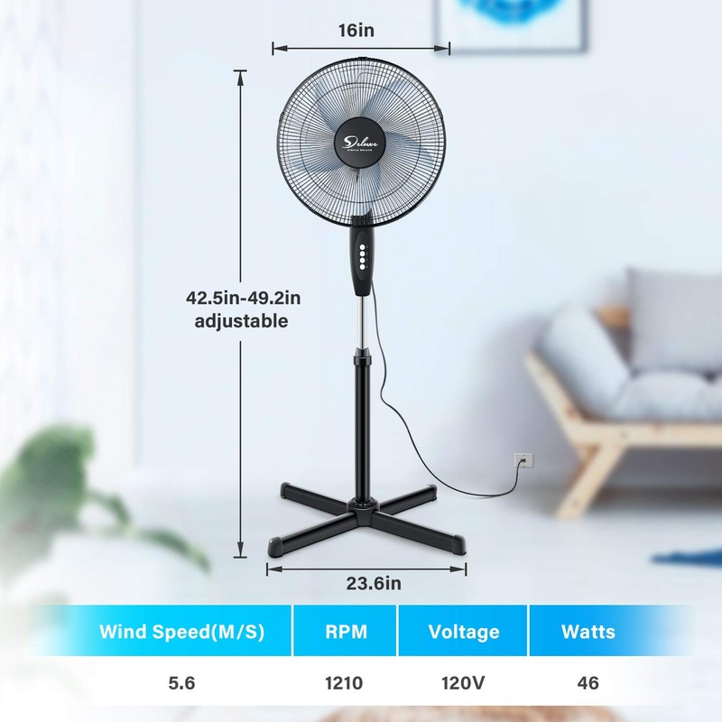 Simple Deluxe Oscillating 16″ 3 Adjustable Speed Pedestal Stand Fan