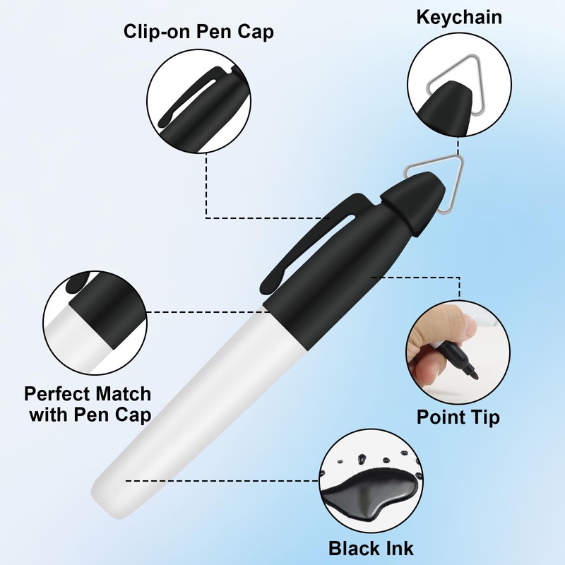 Bcautay 24 Pcs Mini Permanent Markers with Golf Keychain Clips