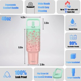 Tronco 40oz Vacuum-Insulated Travel Tumbler with Lockable Flip Lid & Handle – 30hr Ice Retention, Leakproof Stainless Steel Drink Bottle for Camping/Car Use, BPA-Free & Bushwalking-Ready