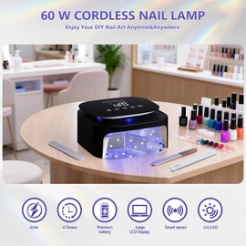 BETE 60W Cordless UV LED Nail Lamp - Rechargeable Gel Polish Dryer with Auto Sensor, 30 Beads & 4 Timer Settings Portable for Home/Salon Black