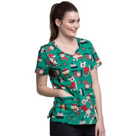 Tooniforms V-Neck Scrub Top, L, Rudolph Joy