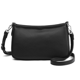 moteeph Crossbody Bag for Women Classic Leather Wallet Handbag Retro Shoulder Bag Zipper Closure (Black)