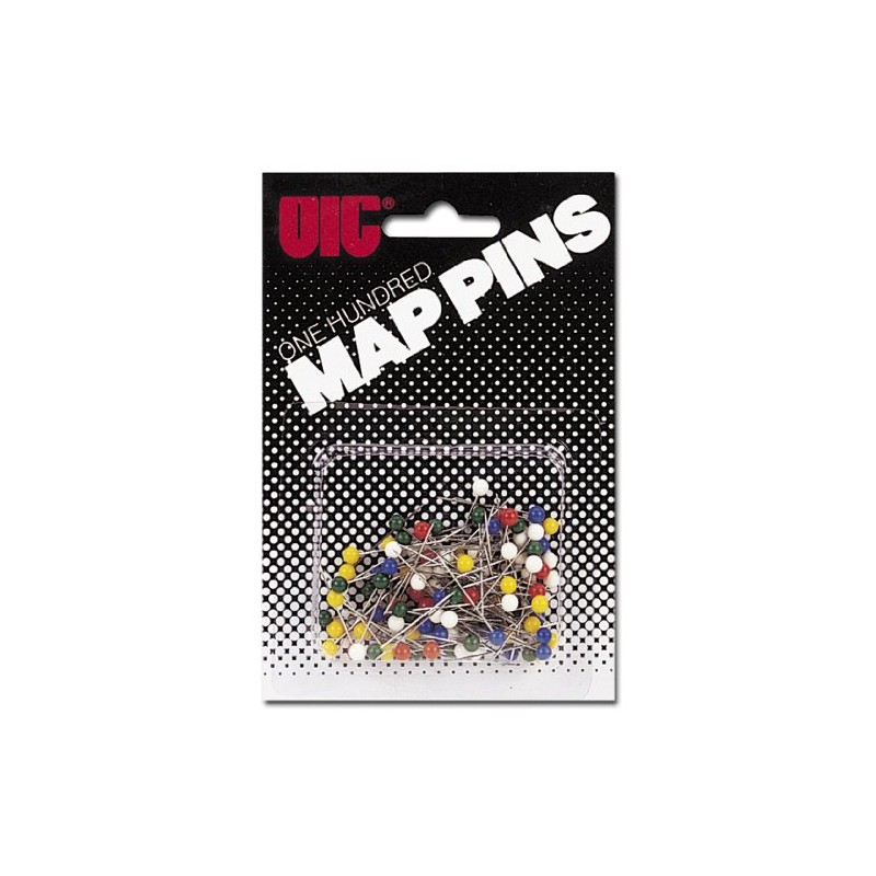 Officemate OIC Map Pins, Assorted Colors, 100 per Pack (30060)