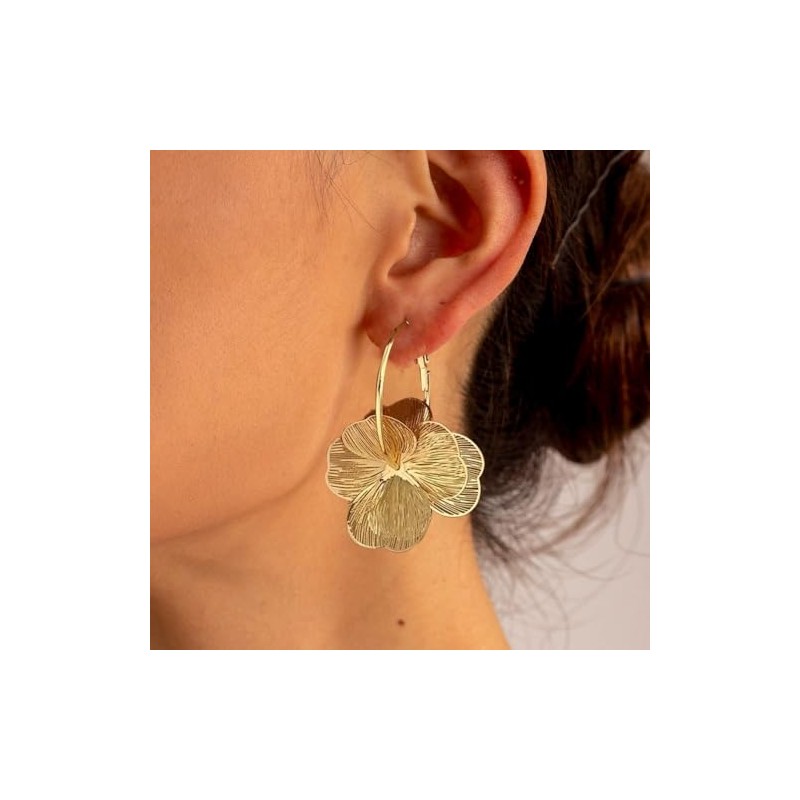 Gold Flower Earrings For Women Silver Dangle Statement Trendy Hoop