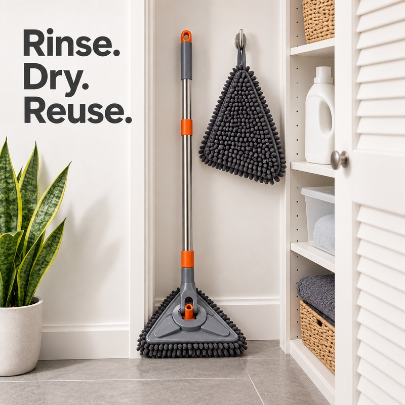 Long Handle Triangle Mop – 360° Rotating Microfiber Wall &