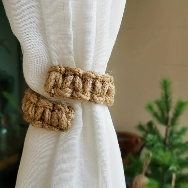 6Pcs Curtain Tie Backs, Braided Cotton Linen Tiebacks for Curtains,
