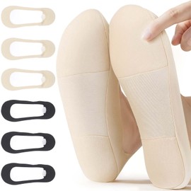 6 Pcs No Show Socks for Flats, Sponge Pad Ice Silk Socks for Flats ,Anti-Slip Ultra Low Sock Liners for Women, Suitable for Daily Wear Such as Work, Running, Yoga, Sports, Etc. (Black, Skin Color)
