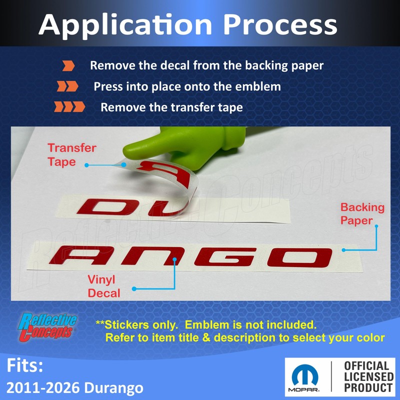 Reflective Concepts Durango Lift Gate Emblem Overlay Decal Sticker -