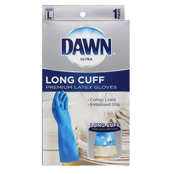 Dawn Large Reusable Latex Gloves, Long Cuff, Blue