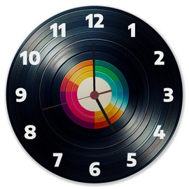 speecheese Vinyl Record Wall Clock Circular Wall Clock in Design of a Vinyl Record Colourful with Vinyl Label Unique Music Decoration