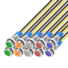 KILIGEN 10pcs 6mm 110V-220VAC LED Waterproof Indicator Light Pilot Light Signal Indicator (Green/Yellow/Red/Blue/White, 5 Colors)