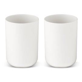 YUXIANLB 2Pcs Bathroom Plastic Tumbler, Unbreakable Dishwasher Safe Drink Cup, Plastic Toothbrush Cup Tumbler 300ml, Mouthwash Cups, Plastic Easy to Clean Bathroom Cup (White)