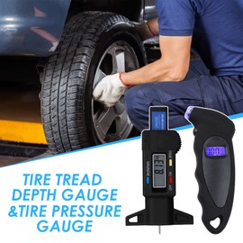 Digital Tyre Pressure Gauge 150 PSI & Tyre Tread Depth Gauge - LCD Display for Cars, Trucks, Motorbikes & Bicycles - Backlit Screen, Non-Slip Grip, 0-25.4 mm Tread Depth Measurement Tool
