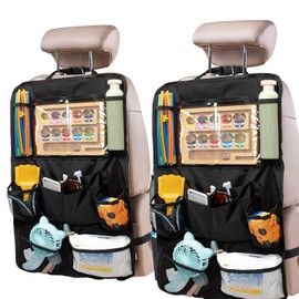 2 Pack Car Organizer Backseat, Back Seat Protector with9 Storage Pockets 10" Tablet Holder, Waterproof Car Backseat Protector Kick Mats for Kids Baby Family Travel Accessories