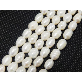 Natural Freshwater Pearls Cultured Pearls White Oval Baroque Gemstone Beads Spacer Beads Jewellery Beads Loose Shell Pearls Shell Colour 8-6 mm