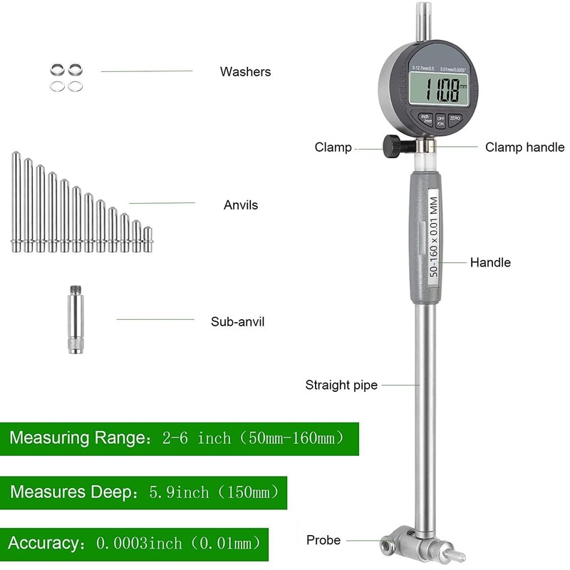 HDLNKAK Digital Dial Indicator Bore Gauges (2"-6"/0.0005"), Engine Cylinder Measurement