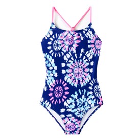 Angel season - Traje de baño de una pieza para niñas y adolescentes, con tirantes para niños, bonito traje de baño con UPF 50+ Daisy Halter talla 7-14, Margarita azul, 11-12 Años