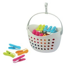 Laguelle Basket with 40 Non-Slip Clips – Made in France – White Basket – Assorted Clips (Green, Blue, Orange, Pink)