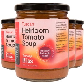Tomato Bliss Original Tomato Basil Heirloom Tomato Soup, All Natural, Non-GMO, Vegan, Dairy-Free, No Added Sugar, Healthy Tomato Soups, High in Vitamin C and antioxidants (16 oz, 4-Pack)