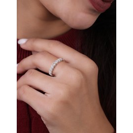 KSTYLE 9 Stones Moissanite Eternity Band Rings for Women, 18K White Gold Plated Anniversary Rings 925 Sterling Silver Ring, 3mm D Color VVS1 Lab Created Moissanite Wedding Bands for Women, Size 10